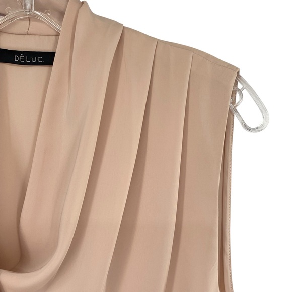 Deluc Wrap Front Tan Silky Sleeveless Blouse Top - Picture 3 of 8